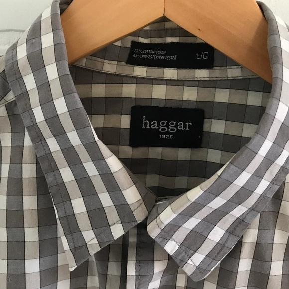 Haggar Button Down Shirt Gray/White Gingham Cotton blend Men/Unisex Sz L - Picture 5 of 6